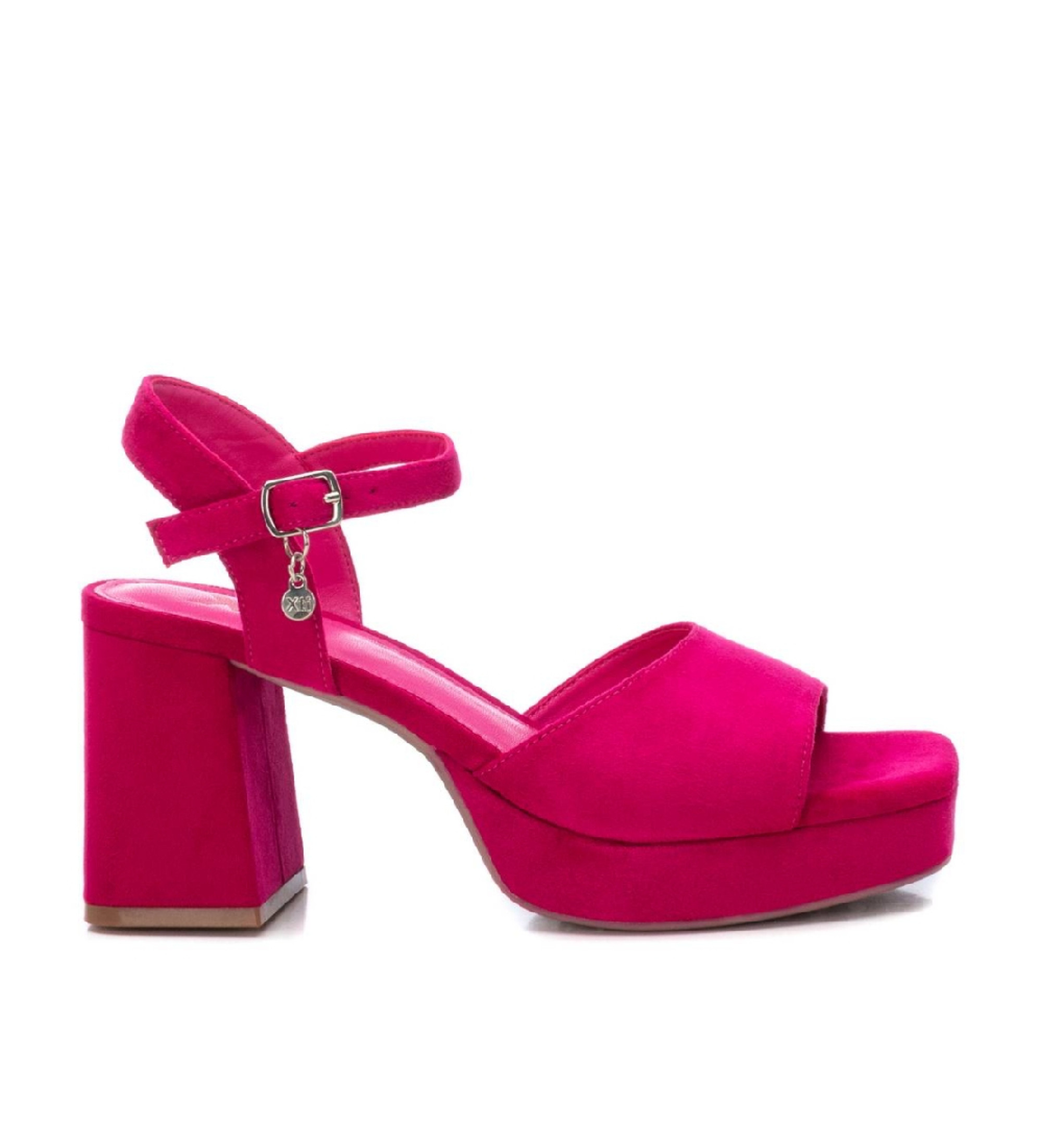 Xti für Damen. 14147102-FUCSIA Ledersandalen 141471 rosa (37), 5 bis 8 cm, Wildleder, Schnalle, Lässig, Party