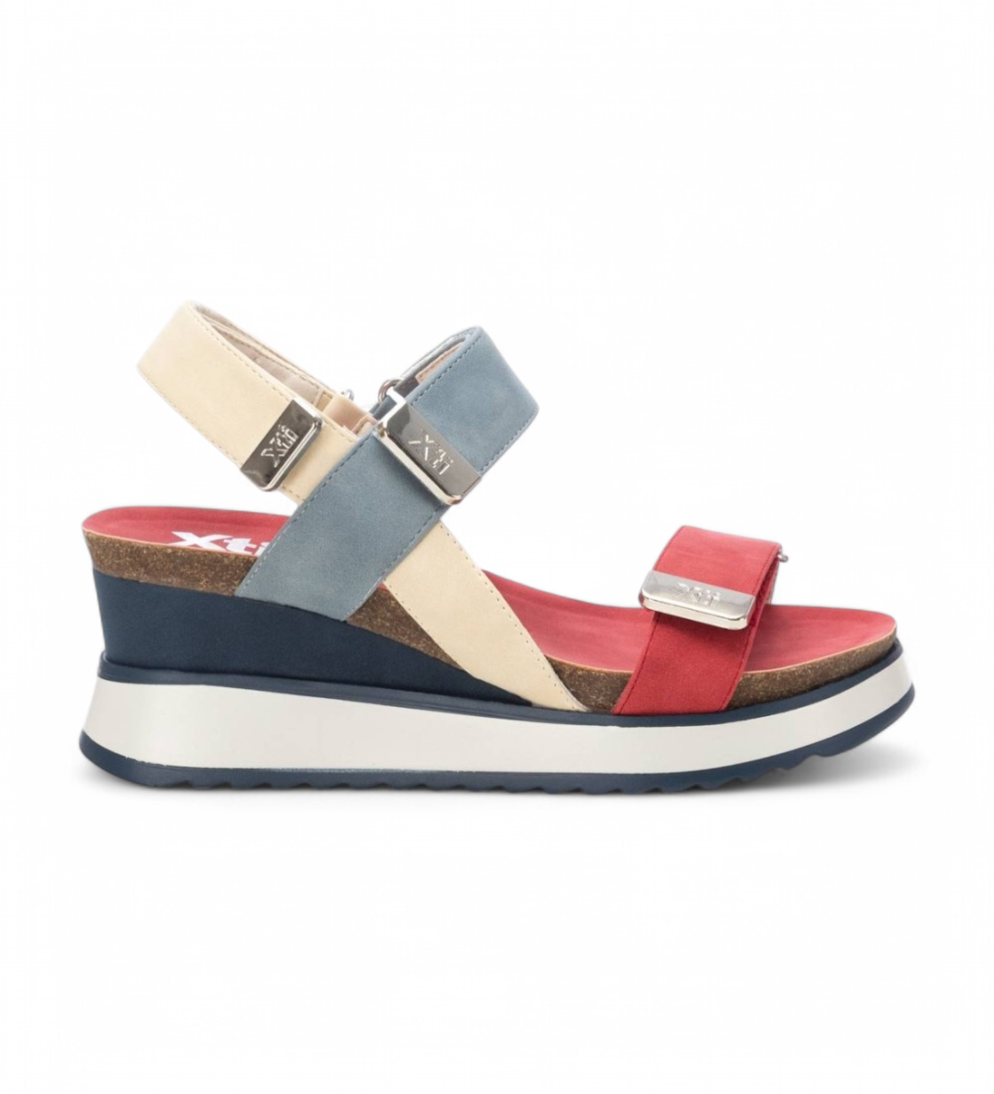 Xti für Damen. 14282203-NAVY Sandalen 142822 mehrfarbig (38), 5 bis 8 cm, Klettverschluss, Lässig