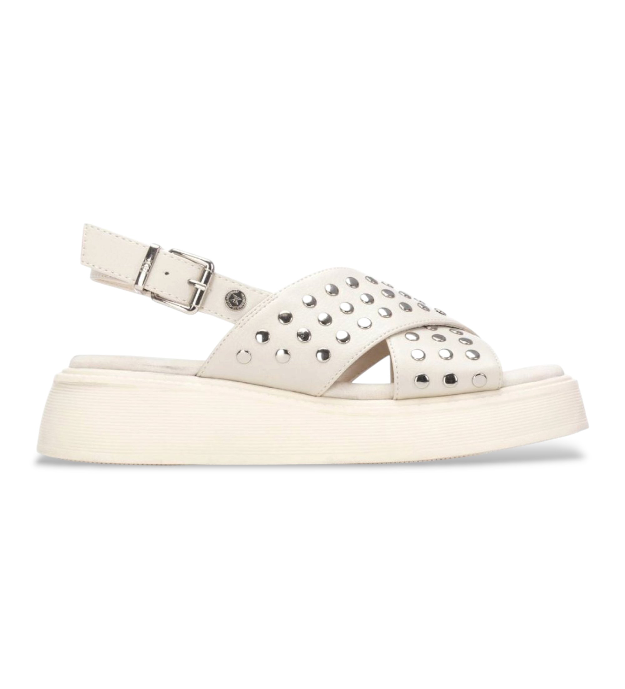 Xti für Damen. 14523902-HIELO Sandalen 145239 cremefarben (40), Weiß, Wohnung, Schnalle, Lässig