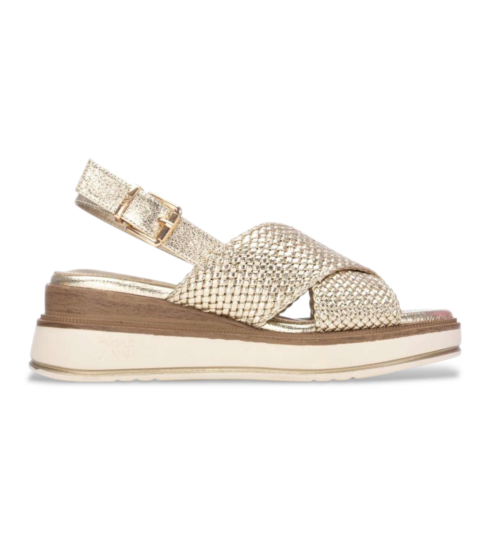 Xti für Damen. 14525201-ORO Sandalen 145252 gold (36), Stoff, 3 bis 5 cm, Schnalle, Lässig, Sportlich