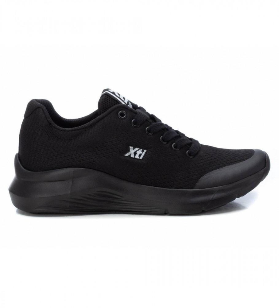 Xti für Damen. 140729 Schwarze Keilsandaletten (36), Stoff, 1 bis 3 cm, Schnürsenkel, Lässig