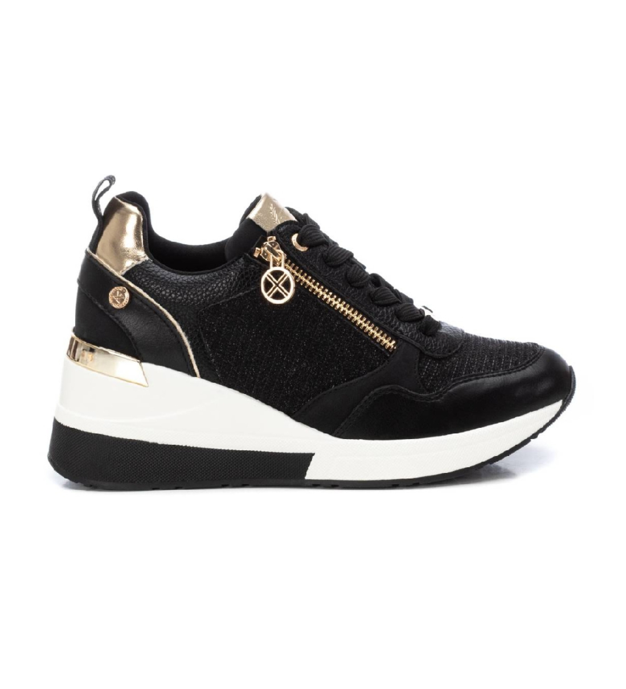 Xti für Damen. 14371701-NEGRO Turnschuhe 143717 schwarz (38), 5 bis 8 cm, Schnürsenkel, Reißverschluss, Lässig