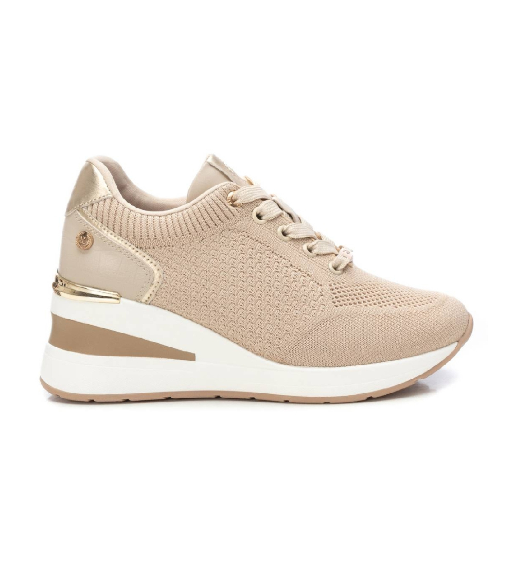 Xti für Damen. 14372101-BEIGE Turnschuhe 143721 beige (38), Stoff, 3 bis 5 cm, Schnürsenkel, Lässig