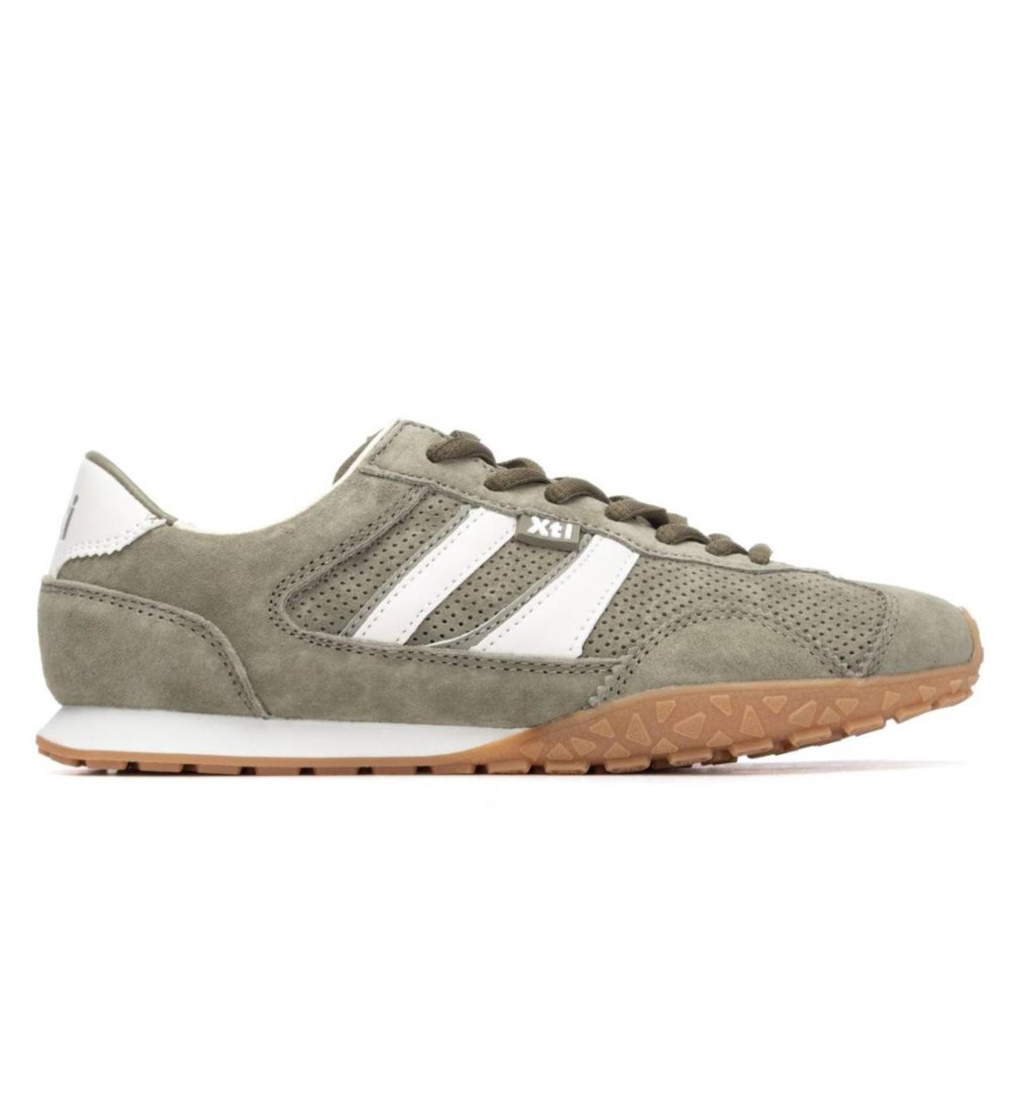 Xti für Damen. 14505801-KAKI Turnschuhe 145058 grün (38), Wohnung, Spaltleder, Schnürsenkel, Lässig