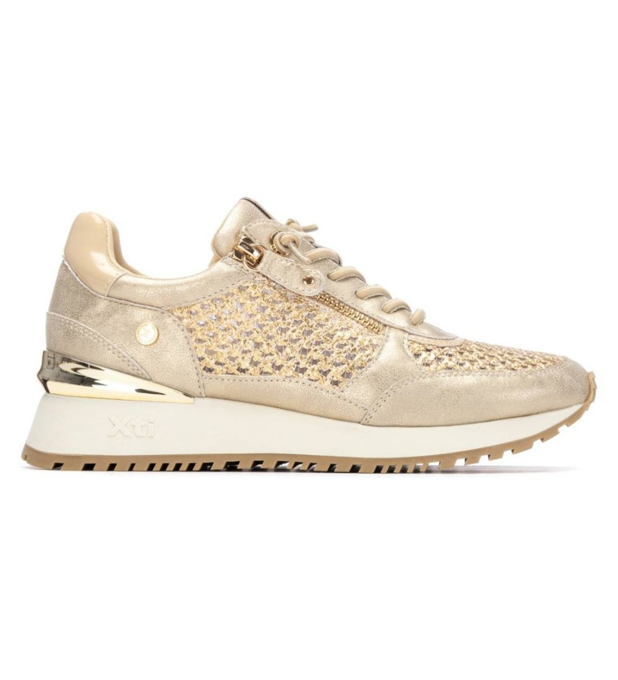 Xti für Damen. 14519401-ORO Turnschuhe 145194 gold (38), Wohnung, Reißverschluss, Lässig