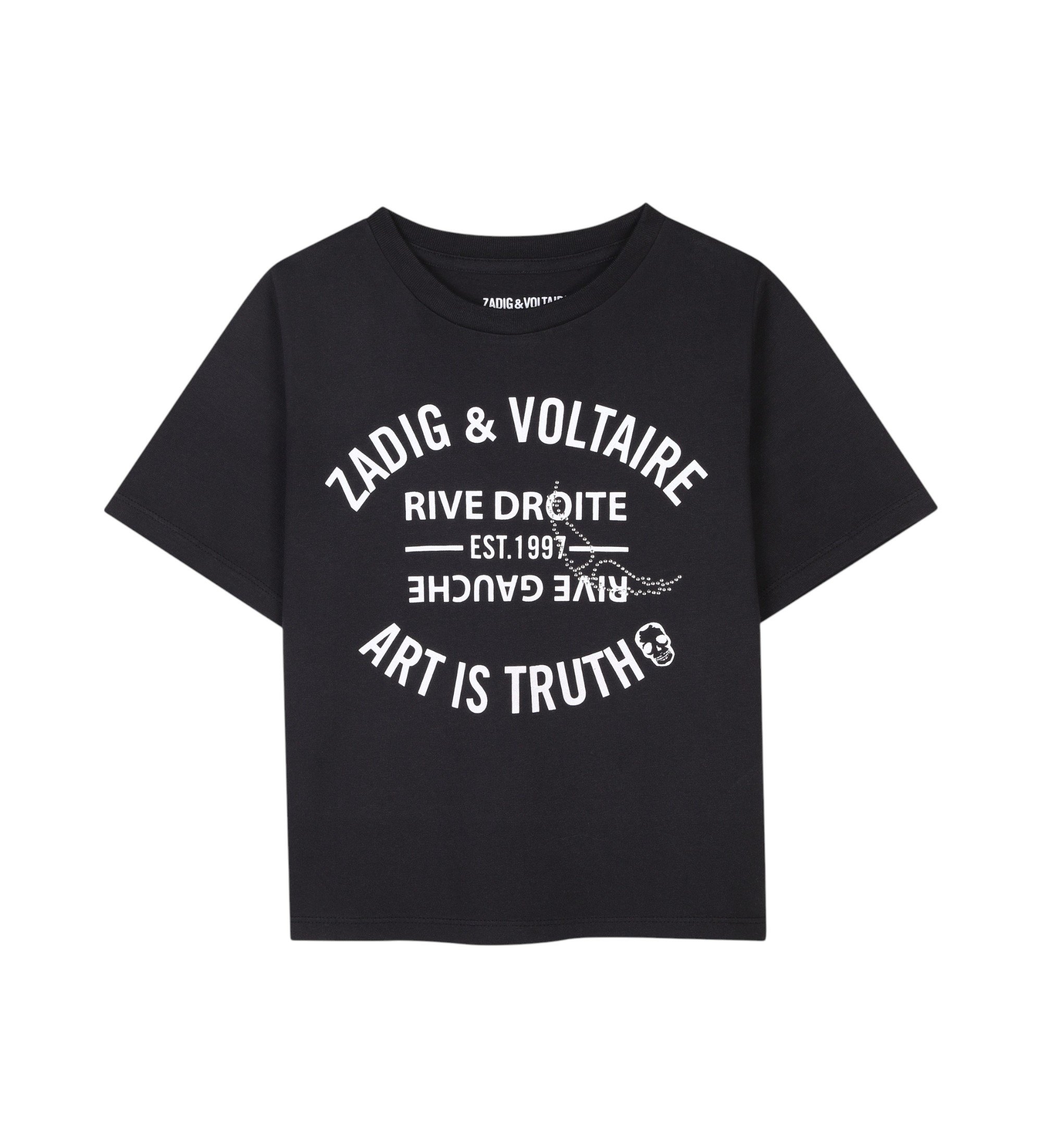 Zadig & Voltaire Unisex für Kinder. X60317 Kurzarm-T-Shirt schwarz (4Y= 102cm), Lässig, Baumwolle, Kinderbekleidung
