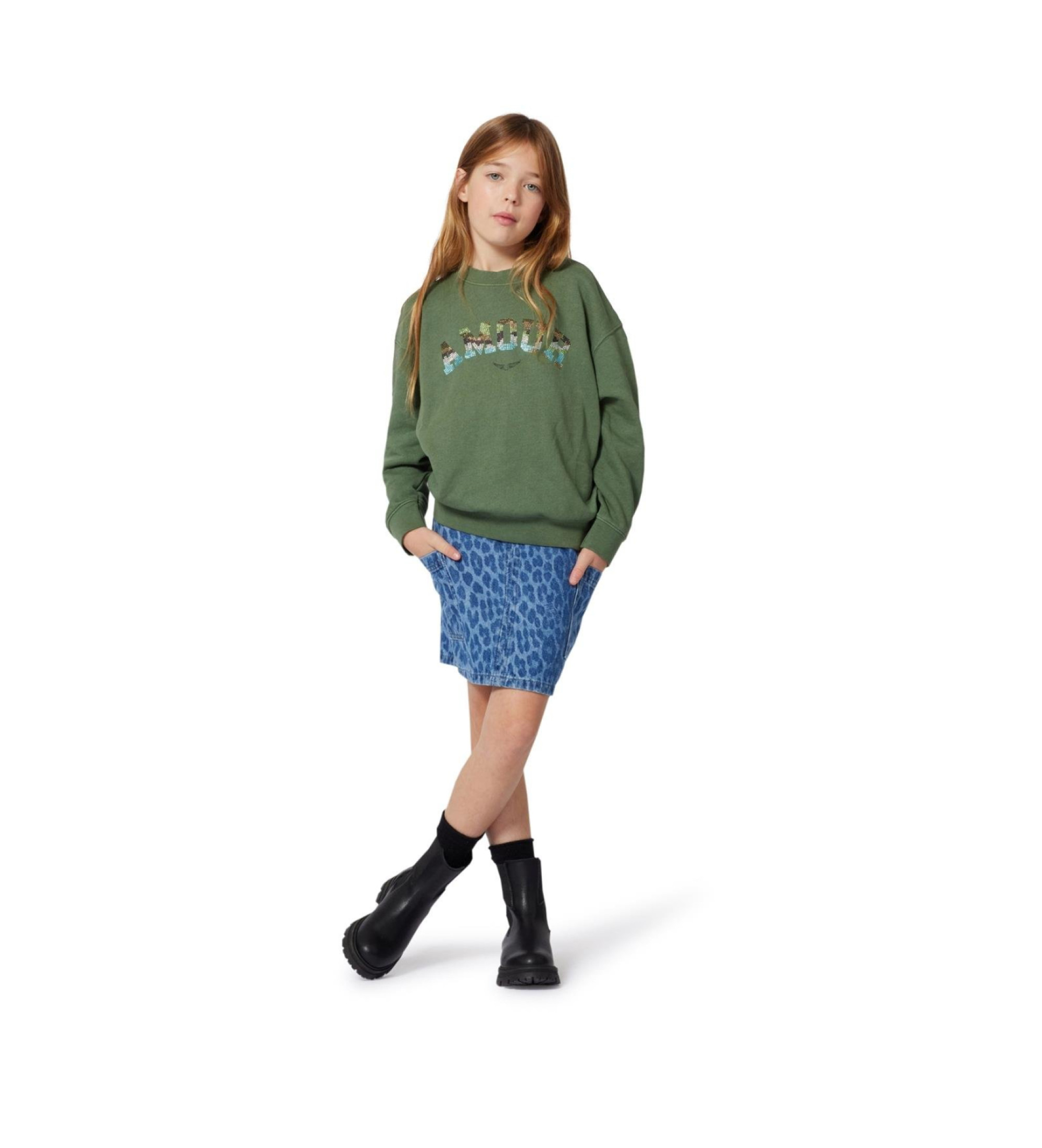 Zadig & Voltaire für Mädchen. X60433 Sweatshirt Rock grün (16Y= 174cm), Lässig, Baumwolle, Kinderbekleidung