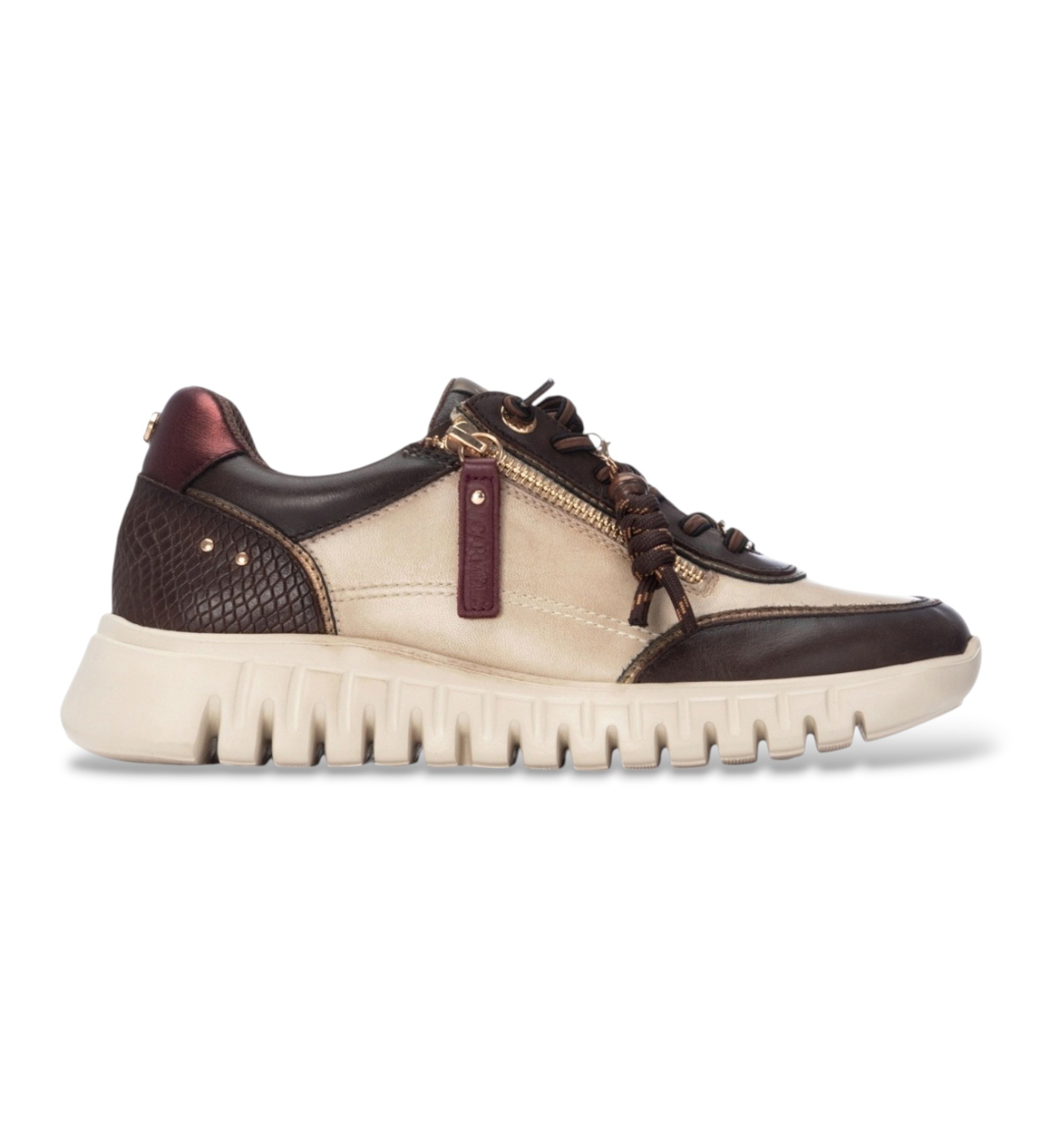 Carmela für Damen. 16424404-MARRON Lederschuhe 164244 braun (40), 3 bis 5 cm, Schnürsenkel, Reißverschluss, Lässig