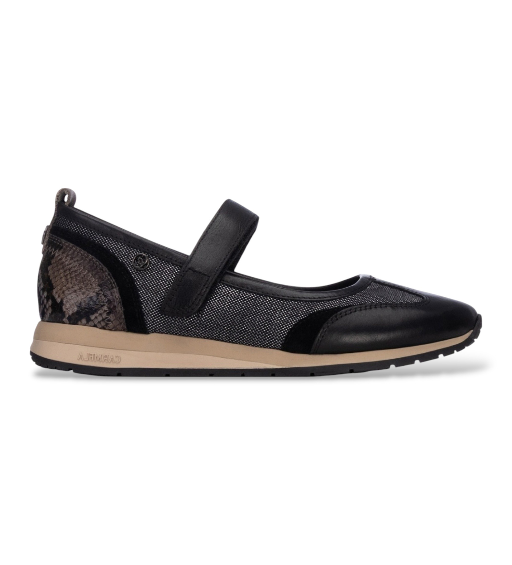 Carmela für Damen. 16435301-NEGRO Ballerinas aus Leder 164353 schwarz (40), 1 bis 3 cm, Klettverschluss, Lässig