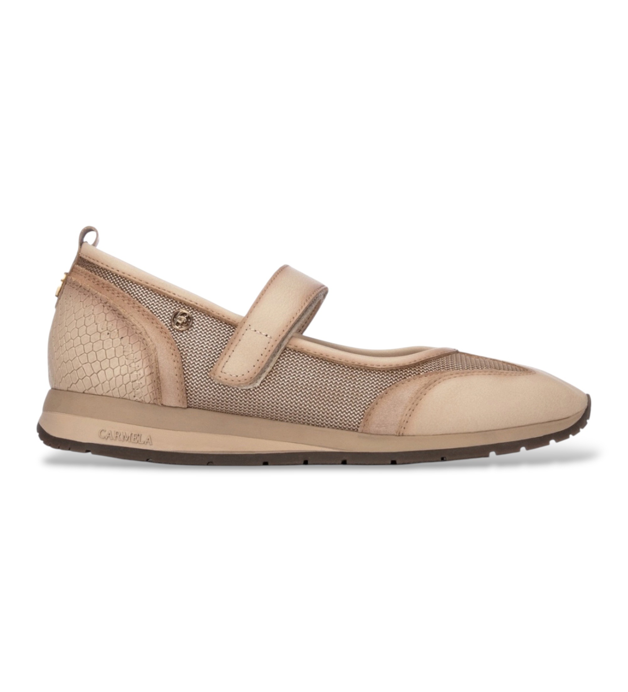 Carmela für Damen. 16435303-BEIGE Ballerinas aus Leder 164353 beige (38), 1 bis 3 cm, Klettverschluss, Lässig