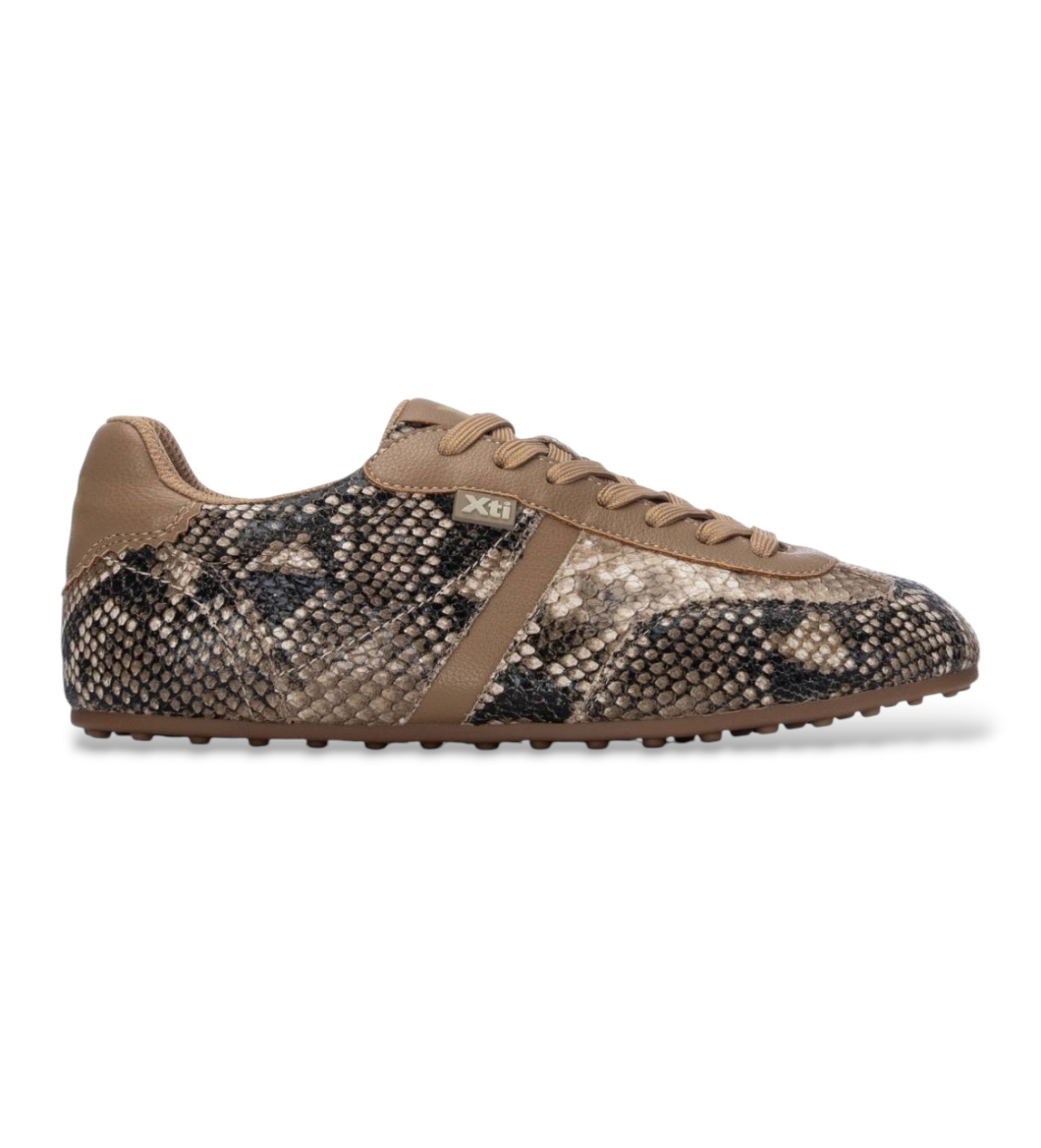 Xti für Damen. 14615304-SERPIENTE Sneaker 146153 taupe (37), Wohnung, Schnürsenkel, Lässig, Tierdruck