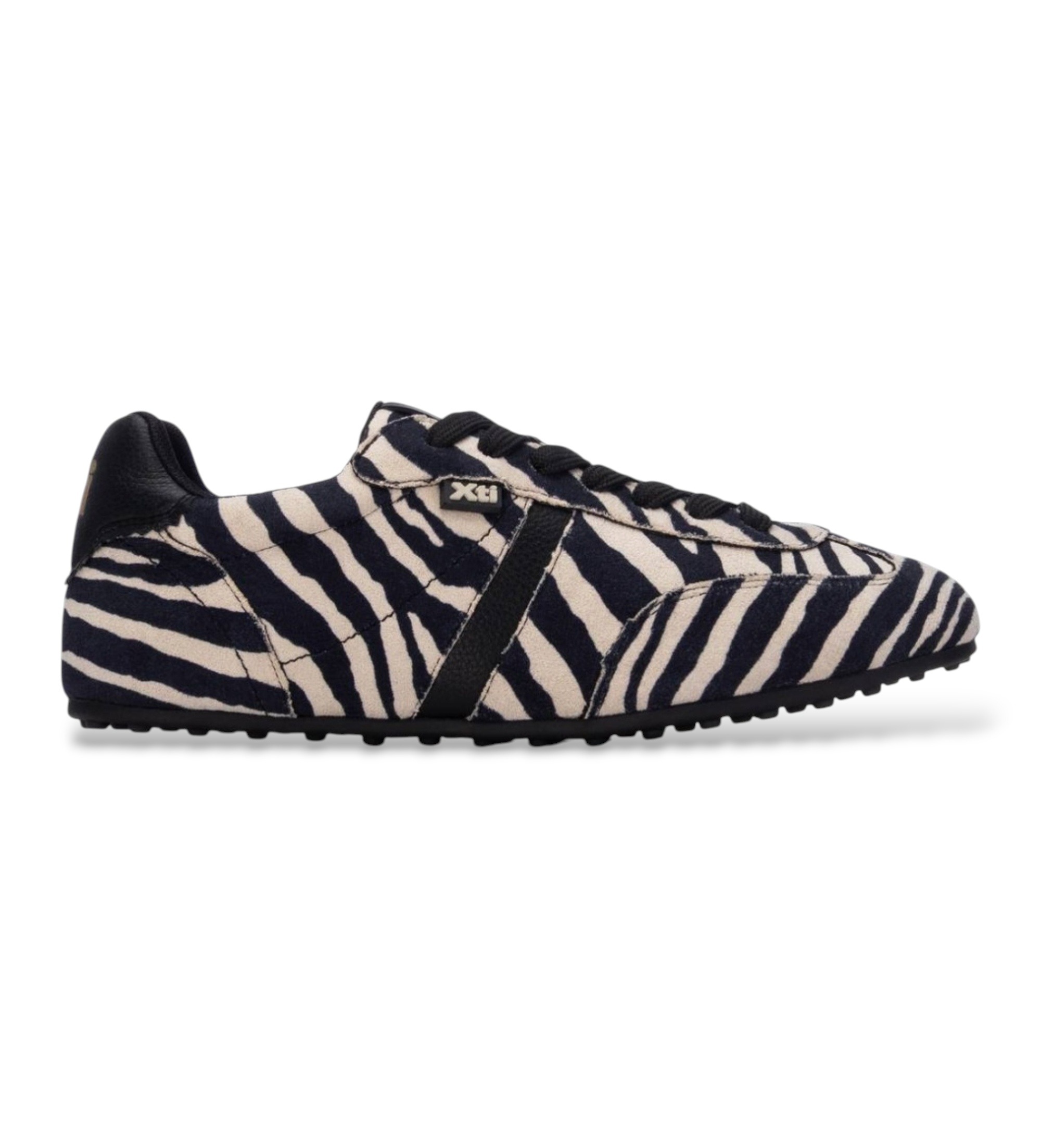 Xti für Damen. 14615305-CEBRA Sneaker 146153 schwarz (38), Wohnung, Schnürsenkel, Lässig, Tierdruck