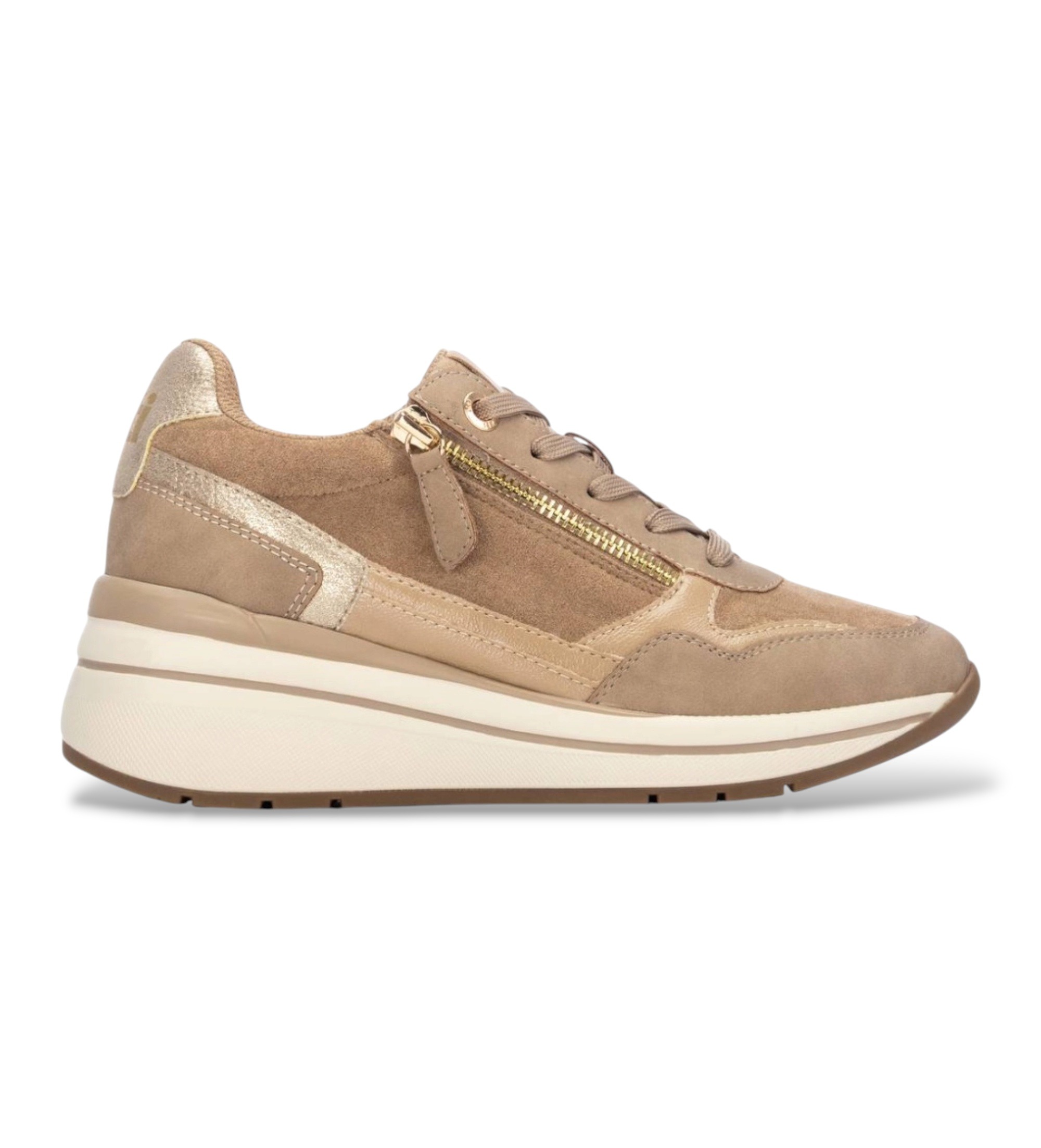 Xti für Damen. 14616902-BEIGE Sneaker 146169 beige (39), 5 bis 8 cm, Schnürsenkel, Reißverschluss, Lässig
