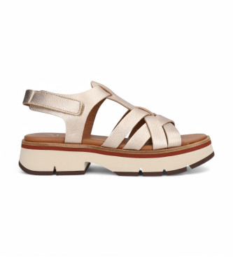 Alpe para mujer. 548841 Sandalias de Piel Zanzibar dorado (38), Plano, 1 a 3cm, Velcro, Casual