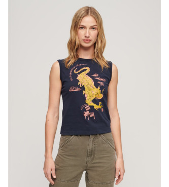 Superdry para mujer. W6011980A Camiseta de tirantes ajustada x Komodo Kailash Dragon marino (XL), Casual, Algodón, Sin mangas / Tirantes