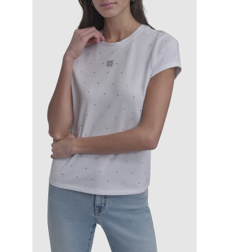 DKNY para mujer. DJ5T1381 Camiseta Point blanco (XS), Casual, Algodón, Manga corta