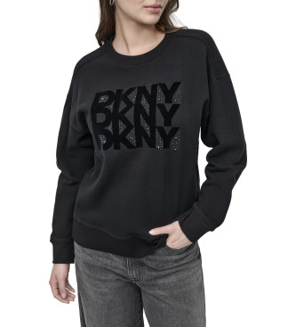 DKNY para mujer. DJ5T1438 Sudadera Flocking negro (L), Casual, Algodón