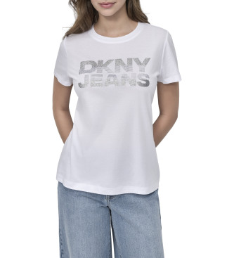 DKNY para mujer. DJ5T1508 Camiseta Glitter blanco (XS), Casual, Algodón, Manga corta