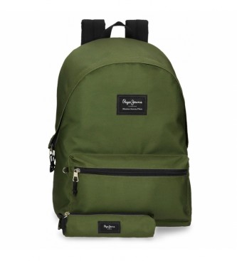 Pepe Jeans unisex para niños. 63392A4 Mochila Aris + Estuche Verde Oscuro (OSFA), Casual, Poliéster, moda infantil