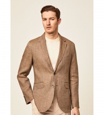 Hackett London para hombre. HM443173 Americana Lino Delavé marrón (44/32), Casual, Clásico, Manga larga