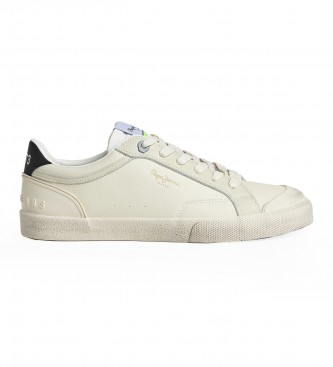 Pepe Jeans para hombre. PMS31005 Zapatillas de Piel Kenton Vintage M blanco (42), Plano, Cordones, Casual