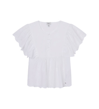 Pepe Jeans para niña. PG301676 Blusa Omaira blanco (14Años= 164cm), Casual, Algodón, Manga corta, Sostenible, moda infantil, Pepe Jeans outl