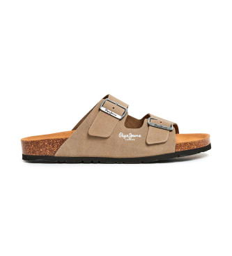 Pepe Jeans para hombre. PMS90112 Sandalias de Piel Bio beige (42), Plano, Ninguno, Casual
