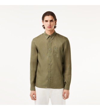 Lacoste para hombre. CH5692_316 Camisa Lino verde (46), Casual, Manga larga, Lacoste outlet 2024.