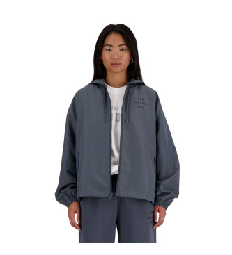 New Balance para mujer. WJ41508 Chaqueta tejida icónica universitaria gris oscuro (M), Casual, Manga larga, Poliéster Reciclado, Sostenible