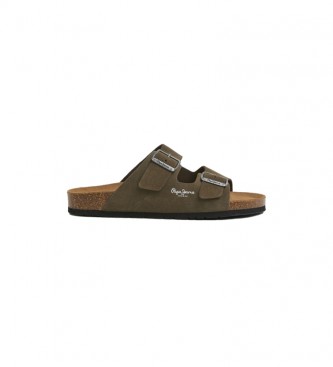 Pepe Jeans para hombre. PMS90112 Sandalias de Piel Bio verde (42), Plano, Ninguno, Casual