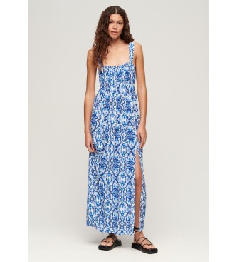 Superdry para mujer. W8011623A Vestido con tiras de anudar en la espalda azul (XL), Casual, Viscosa, Sin mangas / Tirantes