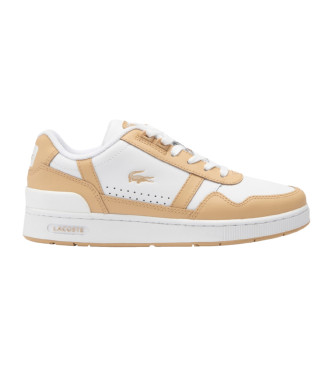 Lacoste para mujer. 47SFA0064_2J8 Zapatillas de Piel T-Clip a contraste marrón (40), Plano, Cordones, Casual, Lacoste outlet 2024.