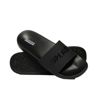 Superdry para hombre. MF310255A Chanclas veganas con logo negro (46/47), Plano, Ninguno, Beachwear