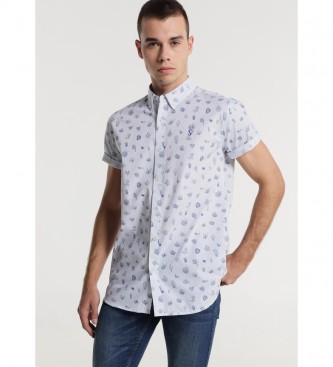 Six Valves para hombre. 5709450 Camisa Popelin Ocean Print blanco (M), Casual, Algodón, Manga corta