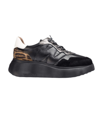 Wonders para mujer. A-3610 Zapatillas de Piel Roma negro (38), 3 a 5cm, Cordones, Casual