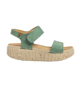 El Naturalista para mujer. 2597011IO005_0B0 Sandalias de Piel N5970 Shinrin azul verdoso -Altura cuña 5cm- (39), 3 a 5cm, Velcro, Casual