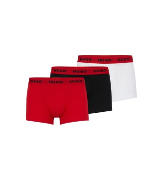 HUGO para hombre. 50469786 Pack 3 Bóxers Elásticos Logo CIntura rojo, blanco, negro (XL), Homewear, Algodón