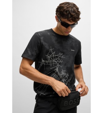 BOSSvoor mannen. 50532432 Katoenen relaxed fit T-shirt met decoratieve reflecterende print Zwart (M), Casual