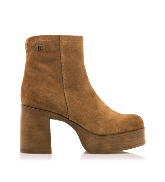 Mustang para mujer. 59738 Botines de Piel Sixties marrón -Altura tacón 8cm- (41), 8 a 10cm, Cremallera, Casual