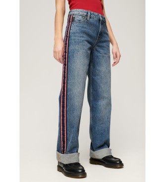 Superdry para mujer. W7011082A Jeans de talle medio y pernera ancha azul (28/30), Casual, Algodón, Denim