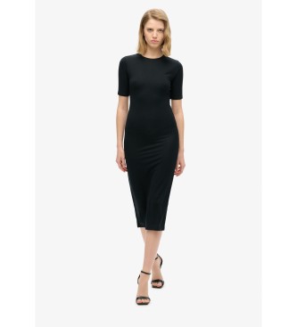 Superdry para mujer. W8011766A Vestido de punto midi de manga corta engro (M), Negro, Casual, Fiesta, Clásico, Modal