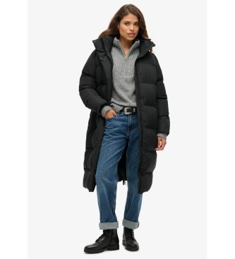 Superdry para mujer. W5011801A Abrigo acolchado largo con capucha negro (M), Casual, Poliéster, Sostenible