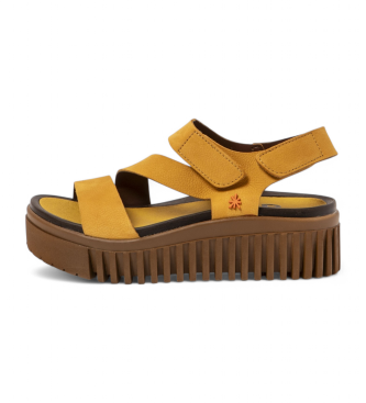 Artvoor vrouwen. 1157331F5003_024 Leren sandalen 1573 Brighton geel (41), Leer, 3 tot 5 cm, Klittenband, Casual