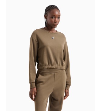 Armani Exchangevoor vrouwen. XW000086AF10172U6199 Sweatshirt met ronde hals, afgezakte schouders en bruine elastische zoom (M), Casual, Spor