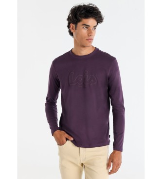 Lois Jeansvoor mannen. 157023178 Lila basic T-shirt met lange mouwen en pofprint (L), Casual, Katoen