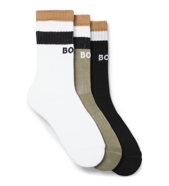 BOSS para hombre. 50543647 Pack 3 Pares de Calcetines Iconic blanco, verde, negro (43-46), Homewear, Algodón