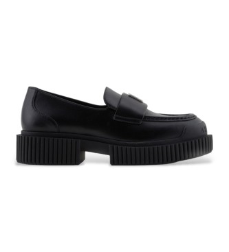Armani Exchangevoor vrouwen. XDA006XV87400002 Mat Action leren loafers zwart (39), Leer, Plat, Geen, Casual