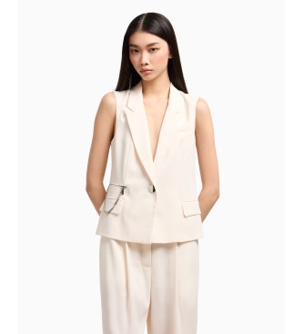Armani Exchangevoor vrouwen. XW000435AF12749U1003 Mouwloze blazer wit ecru (M), Casual, Polyester, Mouwloos / spaghettibandjes