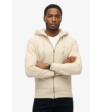 Superdry para hombre. M2014128A Sudadera con capucha y cremallera con el logotipo esencial beige (M), Casual, Algodón