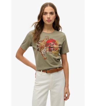 Superdryvoor vrouwen. W1011627A Relaxed T-shirt met logo Vintage Tokyo groen (L), Casual, Katoen, Korte mouwen